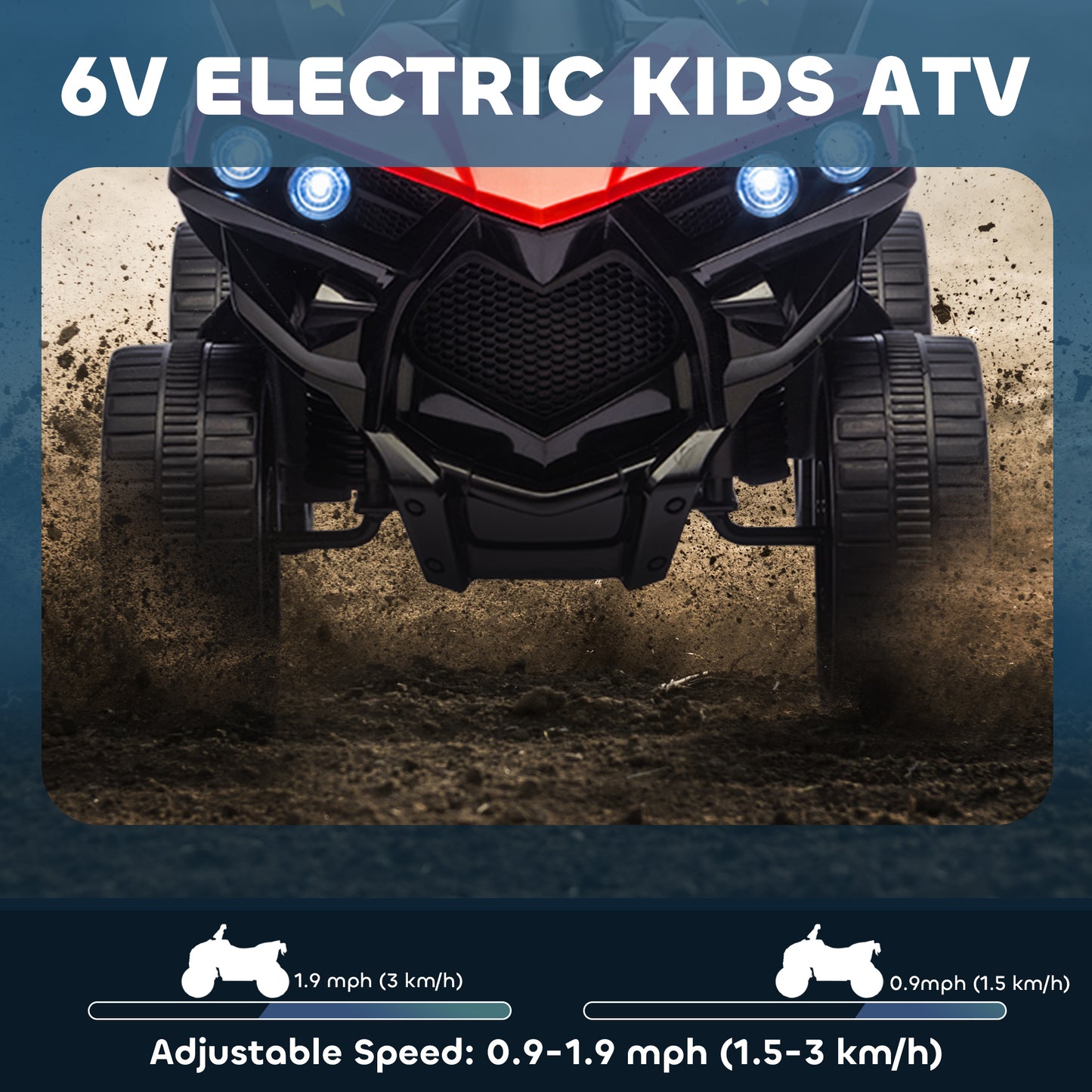 6V Kids ATV, 4 Wheeler Electric Ride on Car with Music and LED Headlights, for Ages 18-56 Months Boys and Girls, Red