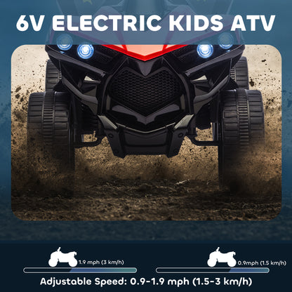 6V Kids ATV, 4 Wheeler Electric Ride on Car with Music and LED Headlights, for Ages 18-56 Months Boys and Girls, Red