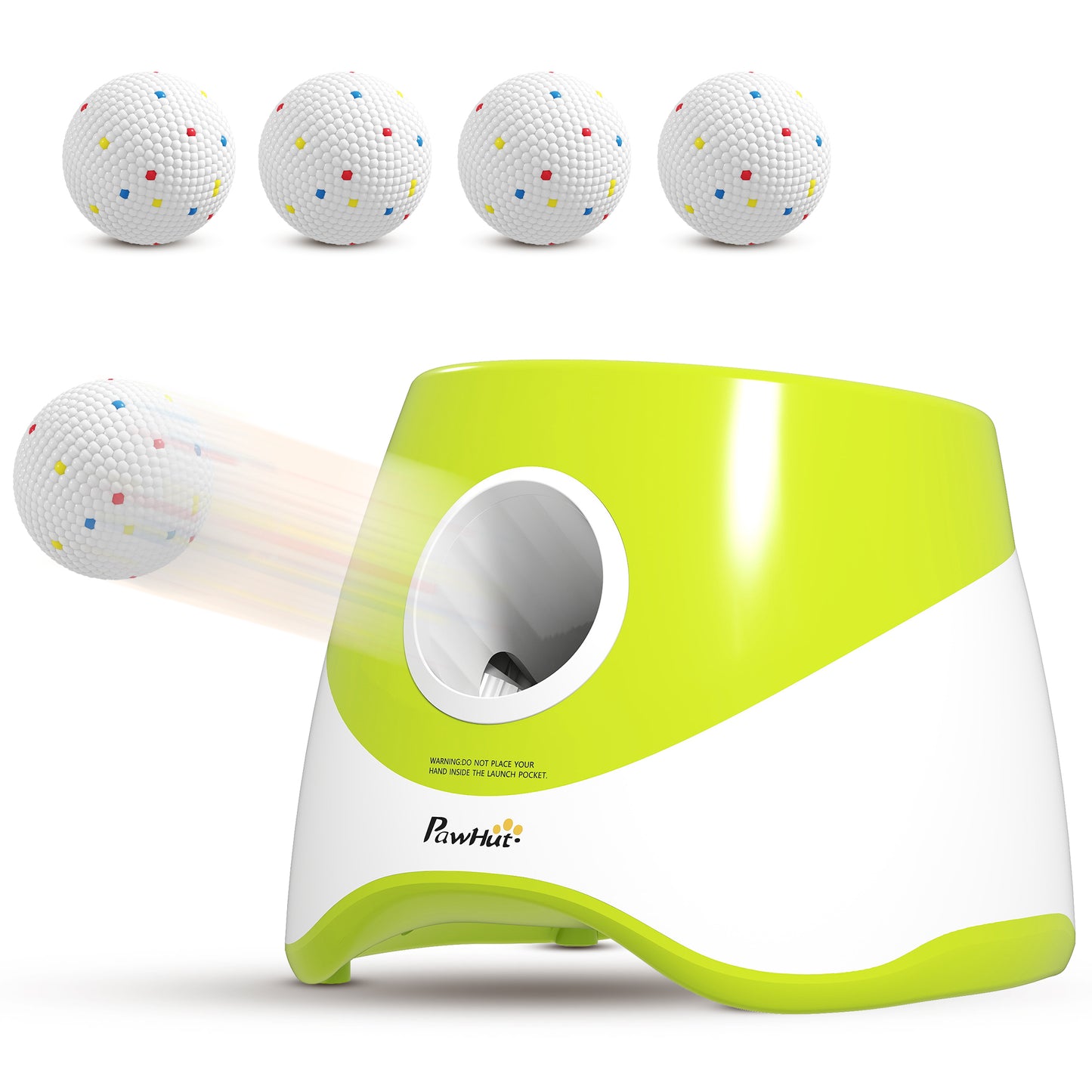 Automatic Dog Ball Launcher with 5 ETPU Balls 2.3", 3 Distance Settings 20/33/46ft, Green