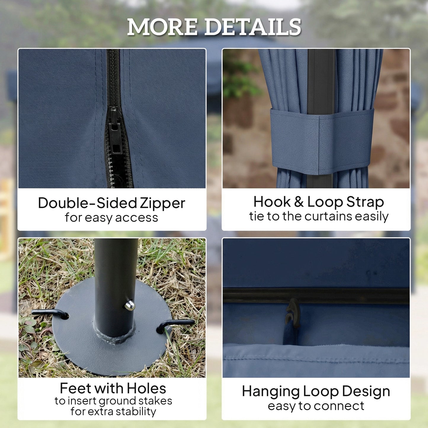 3 x 3(m) Patio Gazebo Canopy Garden Pavilion Tent Shelter Marquee with 2 Tier Roof, Netting and Curtains, Dark Blue
