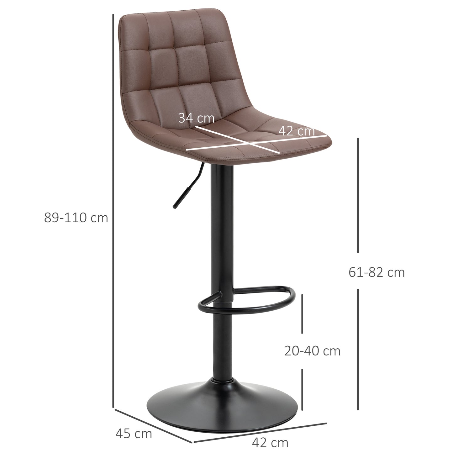 Adjustable Bar Stools Set of 2, Swivel PU Leather Upholstered Barstools with Tufted Seat and Back