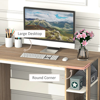 Computer Desk, Writing Desk with 3-Tier Storage Shelf, Work Table for Home Office, Study, Living Room, Oak and White