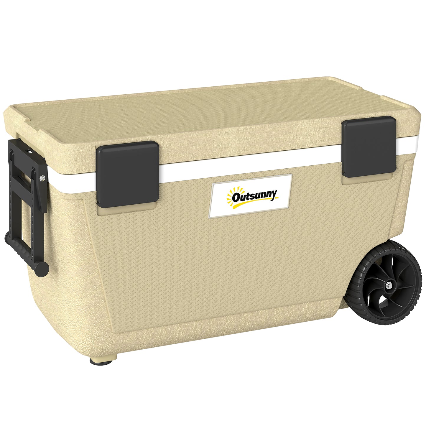 70L Insulated Cool Box with Wheels, Portable Ice Cooler with Handle, Lid and Drain Valve, Khaki