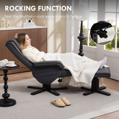 Swivel Recliner Chair with Footstool - Charcoal Grey Linen