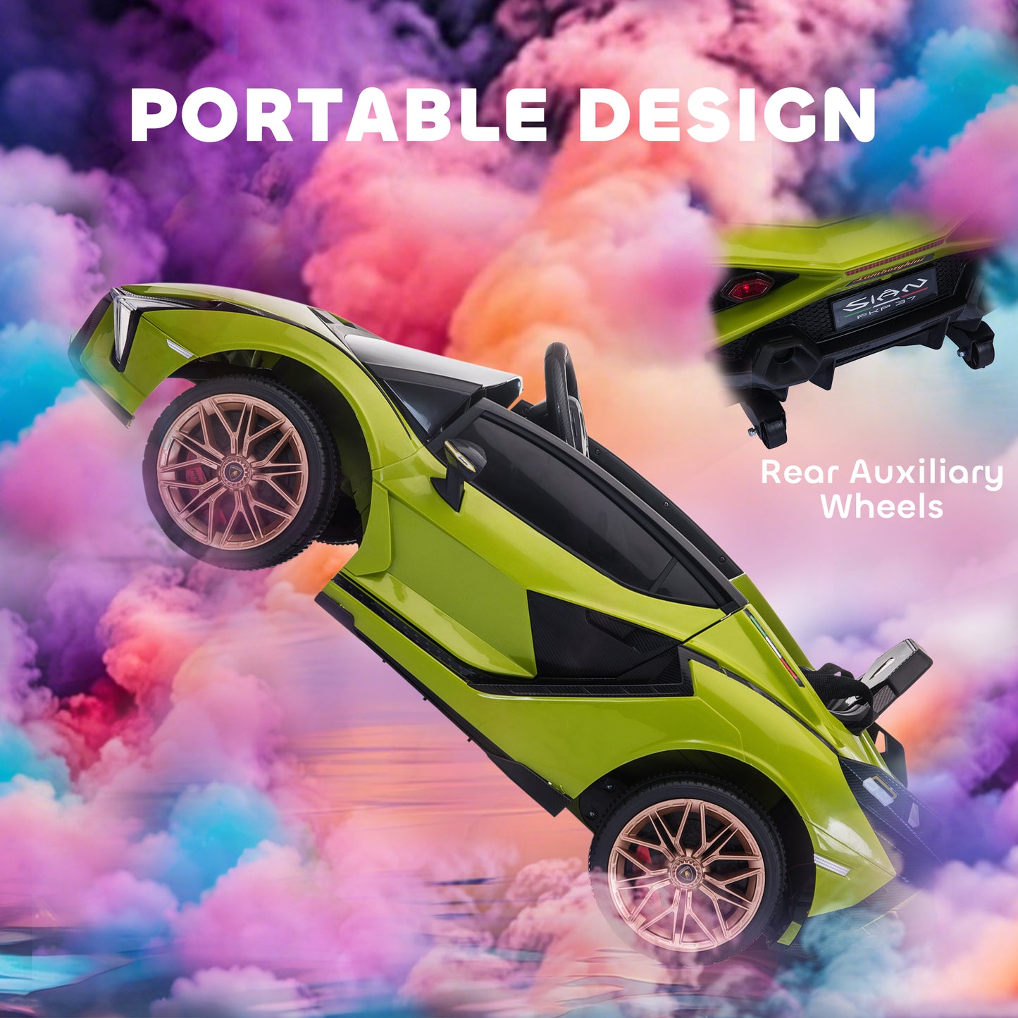 Lamborghini Sian Licensed Electric Car for Kids, 12V Kids Electric Ride on Car with Dual Motors, Remote Control, Green