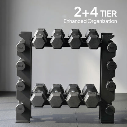 4-Tier Dumbbell Rack, Heavy-Duty Weight Rack for Dumbbells, Kettlebells and Multiple Balls, 200 KG Capacity, Black
