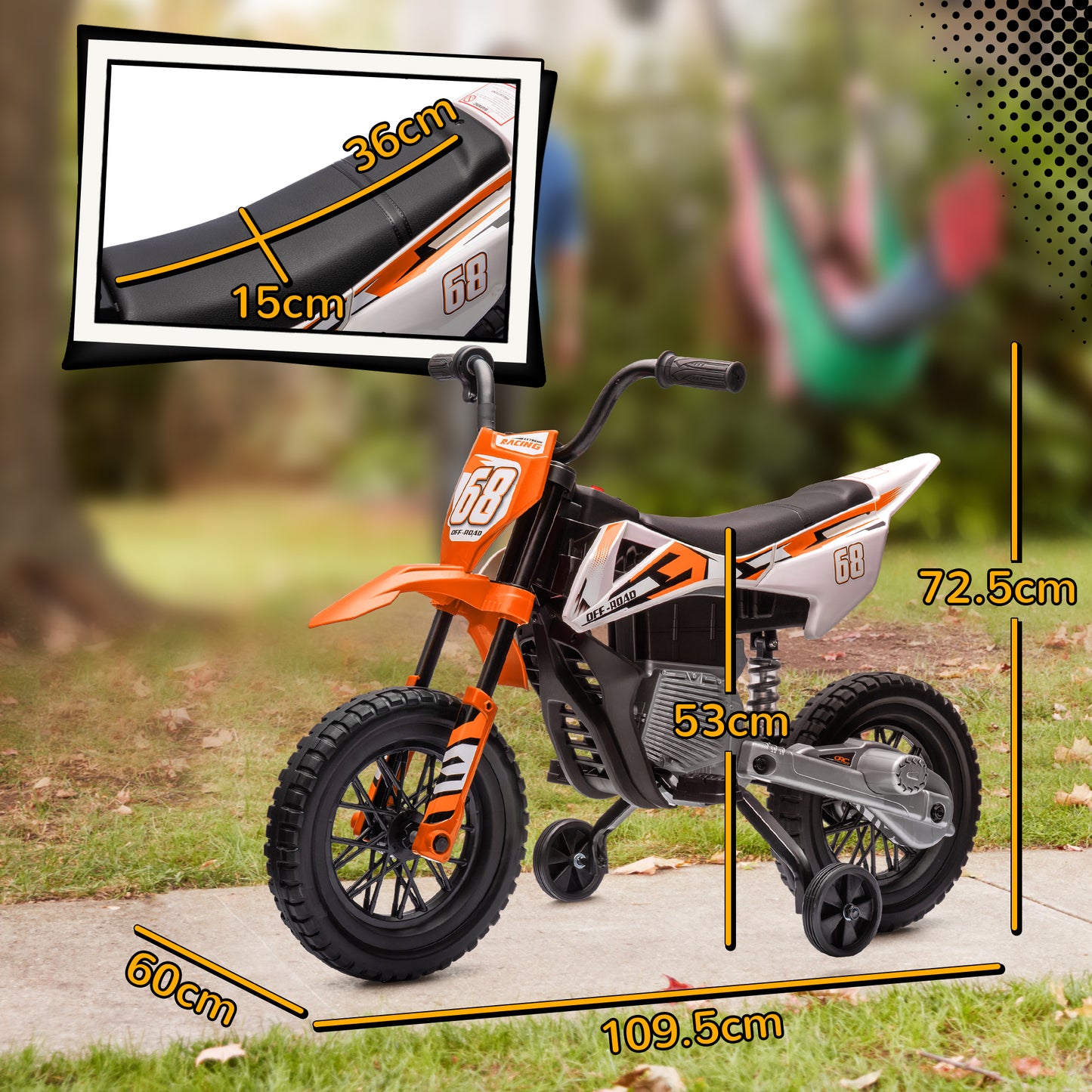 12V Kids Electric Motorbike, Kids Electric Ride on motorcycle w/ Twist Grip Throttle, Training Wheels, Orange
