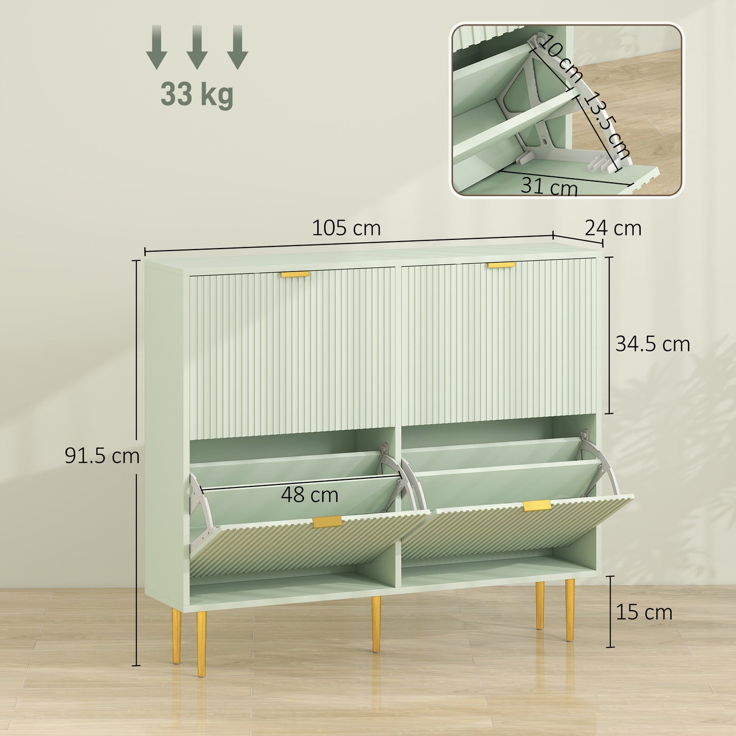 Elegant Four-Drawer Shoe Cabinet - Light Green