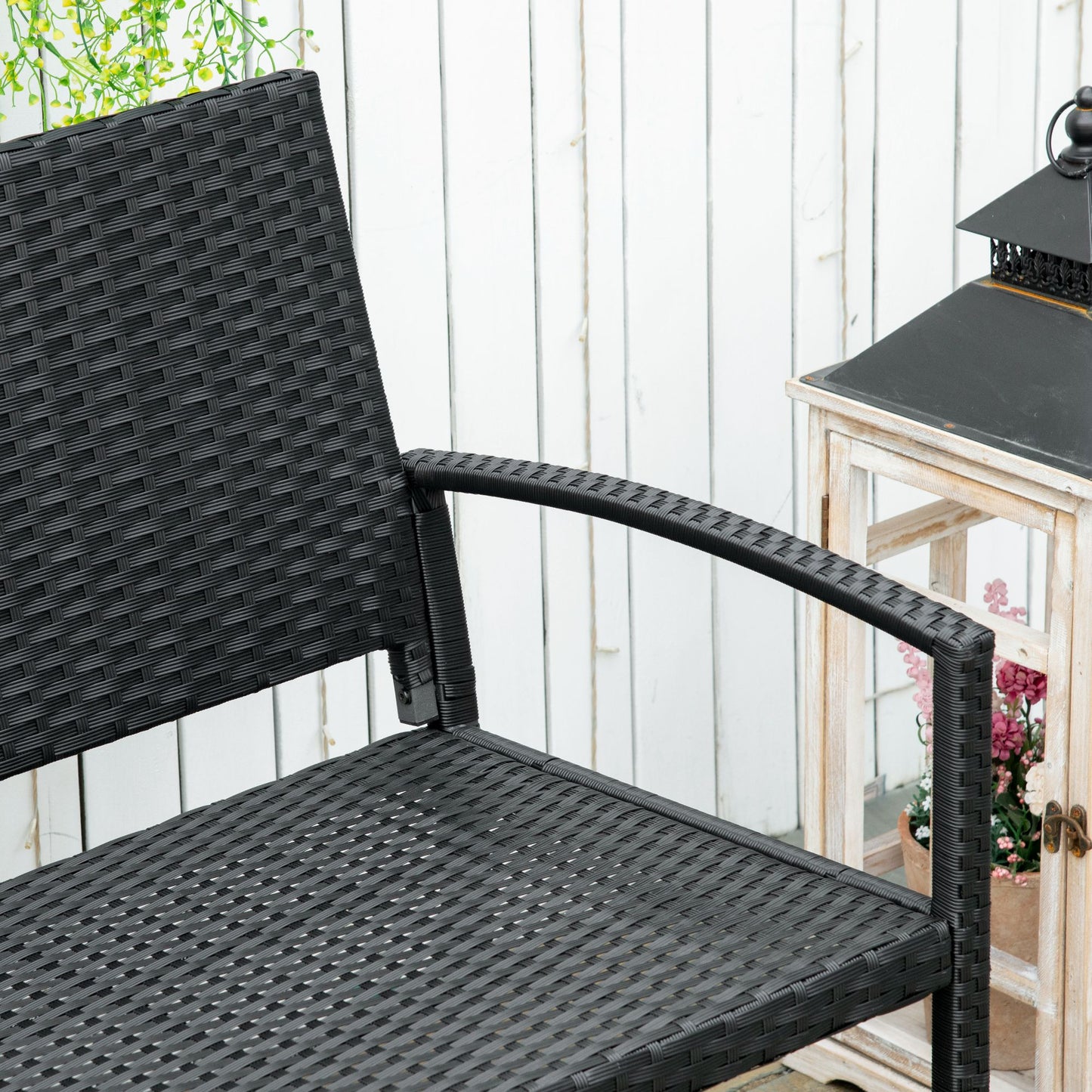 2 Seater Poly Rattan Garden Bench, All Weather Wicker Garden Loveseat, Outdoor Seating Bench with 240 Load Capacity