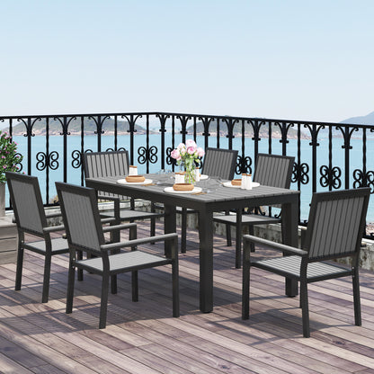 6 Seater Garden Dining Set with Stackable Chairs, Aluminium Frame, Rectangular Plastic Top, Garden Furniture Set