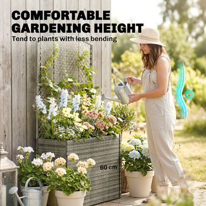 Rattan Planter with Trellis, Raised Beds for Garden with Liner for Climbing Plants Vegetables Flowers, Dark Grey