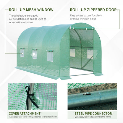 4 x 2 x 2 m Polytunnel Greenhouse with Roll-up Door and 6 Mesh Windows