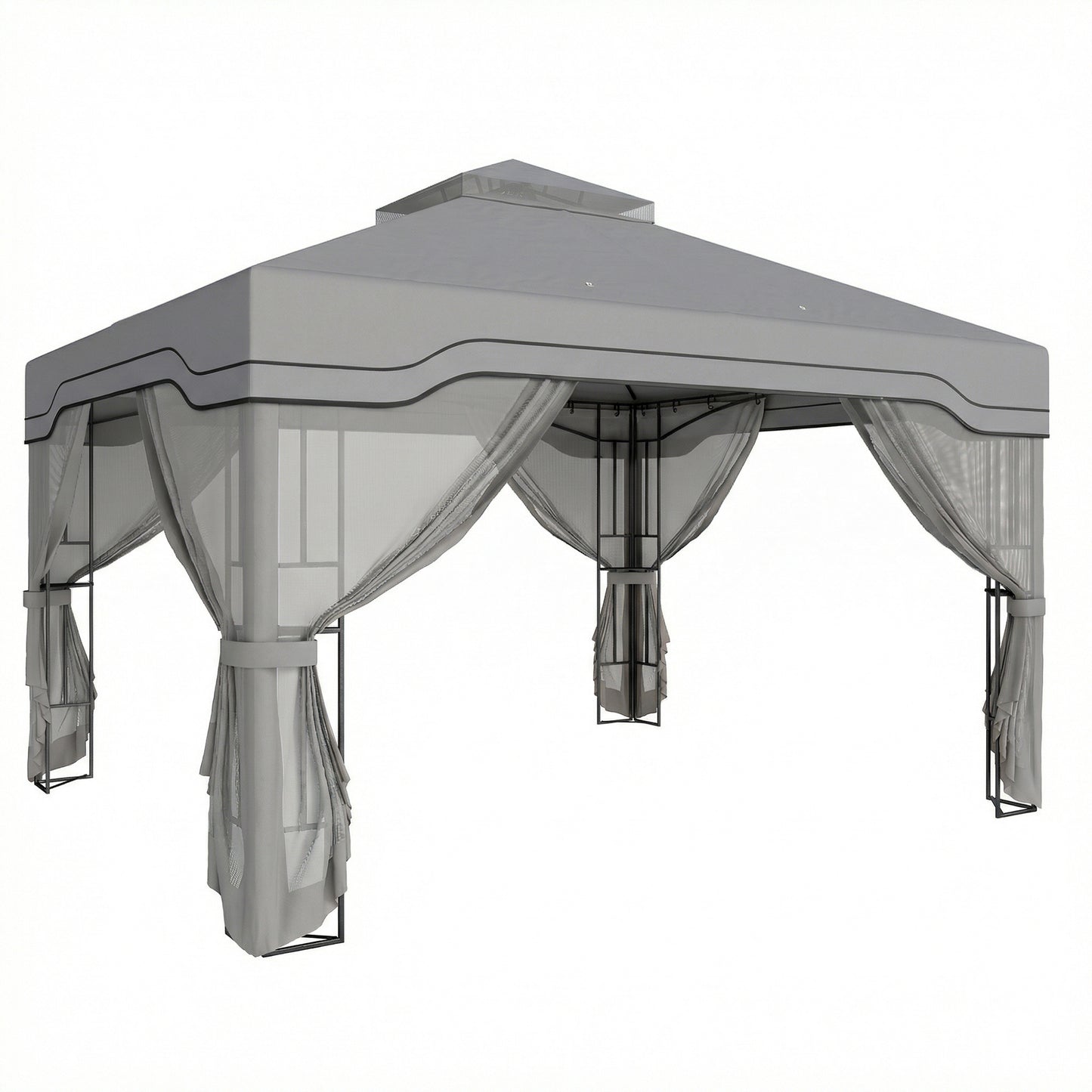 3 x 3.6 m Outdoor Garden Gazebo with Post Shelves, UPF50+ Patio Permanent Pavilion with Hook, Dark Grey