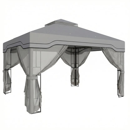 3 x 3.6 m Outdoor Garden Gazebo with Post Shelves, UPF50+ Patio Permanent Pavilion with Hook, Dark Grey