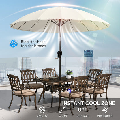 2 m Shanghai Garden Parasol Umbrella with 16 Fibreglass Ribs, Outdoor Parasol Sun Shade with Crank & Tilt, Cream White