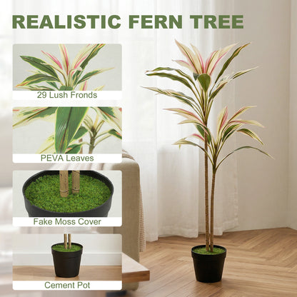 90 cm Artificial Cordyline Tree in Moss Effect Pot, Realistic PEVA Faux Plant, Yellow