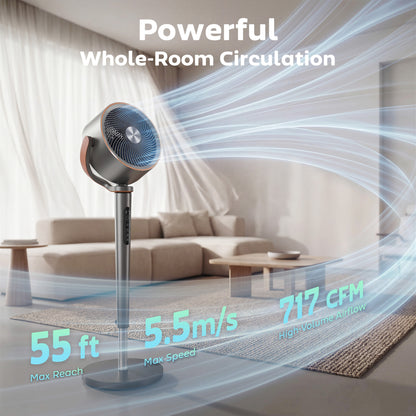 20dB Silent Standing Fan, 70°+90° Auto Oscillating Fan with 12 Speeds, LED Light, Air Circulator, Remote Control, 12H Timer