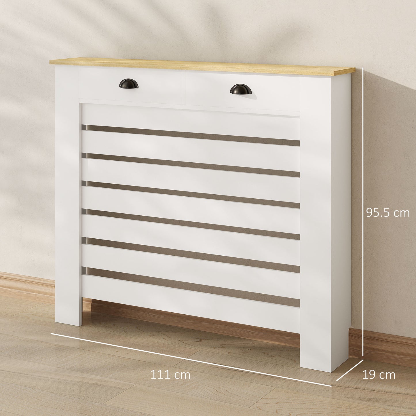 95.5H x 111Wcm Radiator Cover, with Drawer - White