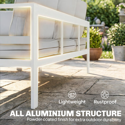 5 Pieces Aluminium Garden Furniture Set with Olefin Cushions, Extra Deep Outdoor Garden Sofa Set, White
