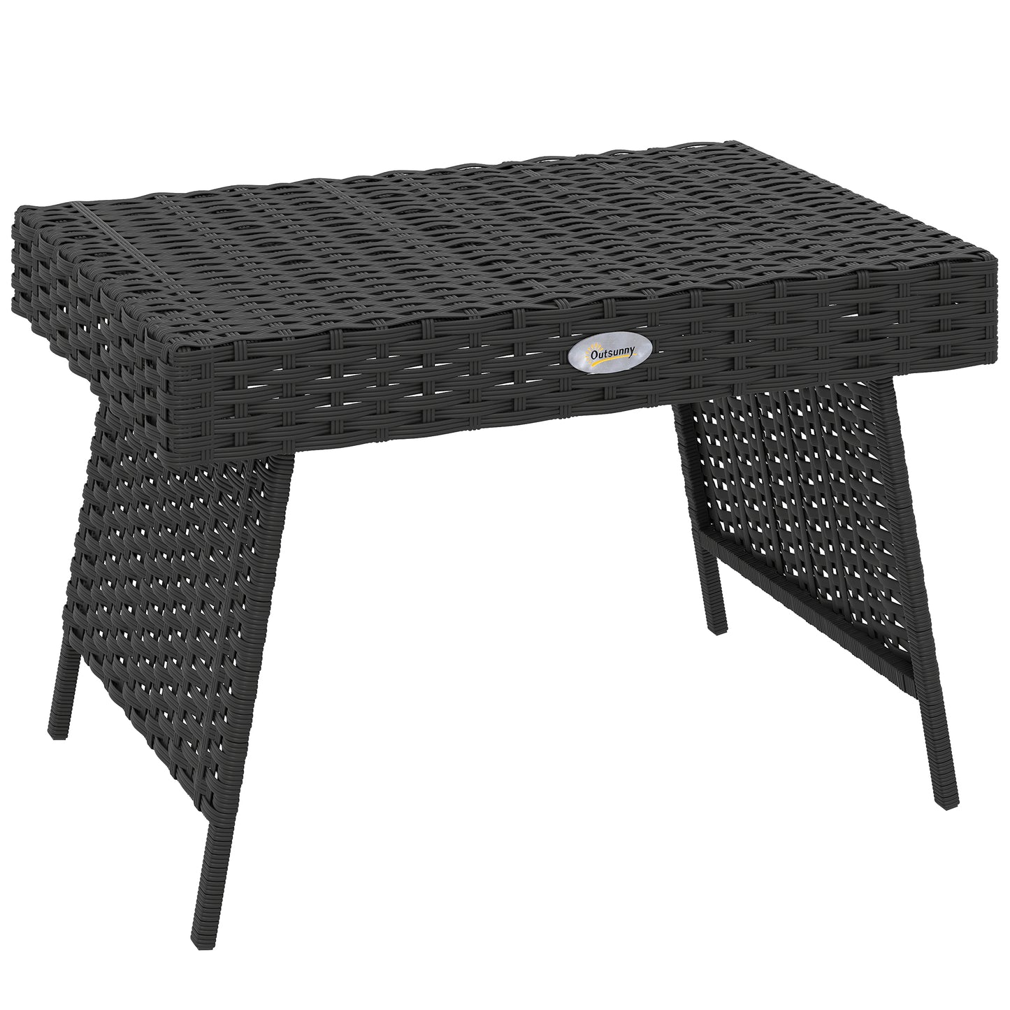 Foldable Outdoor Side Table, Rattan Garden Coffee Table with Steel Frame, Space Saving Bistro Garden Furniture for Patio