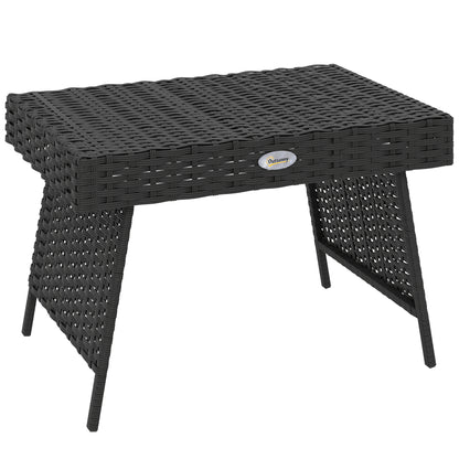 Foldable Outdoor Side Table, Rattan Garden Coffee Table with Steel Frame, Space Saving Bistro Garden Furniture for Patio