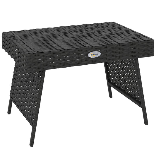 Foldable Outdoor Side Table, Rattan Garden Coffee Table with Steel Frame, Space Saving Bistro Garden Furniture for Patio