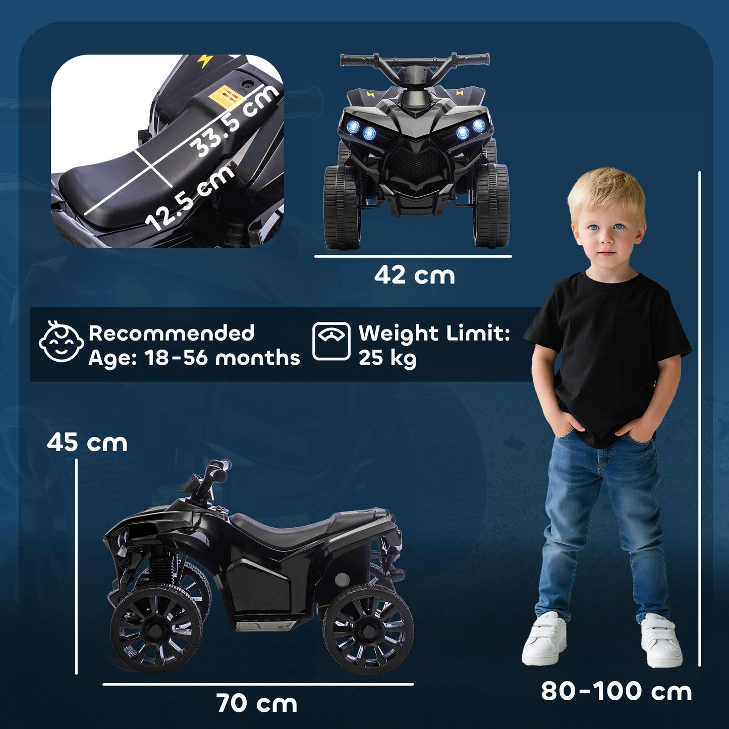 6V Kids ATV, 4 Wheeler Electric Ride on Car with Music and LED Headlights, for Ages 18-56 Months Boys and Girls, Black