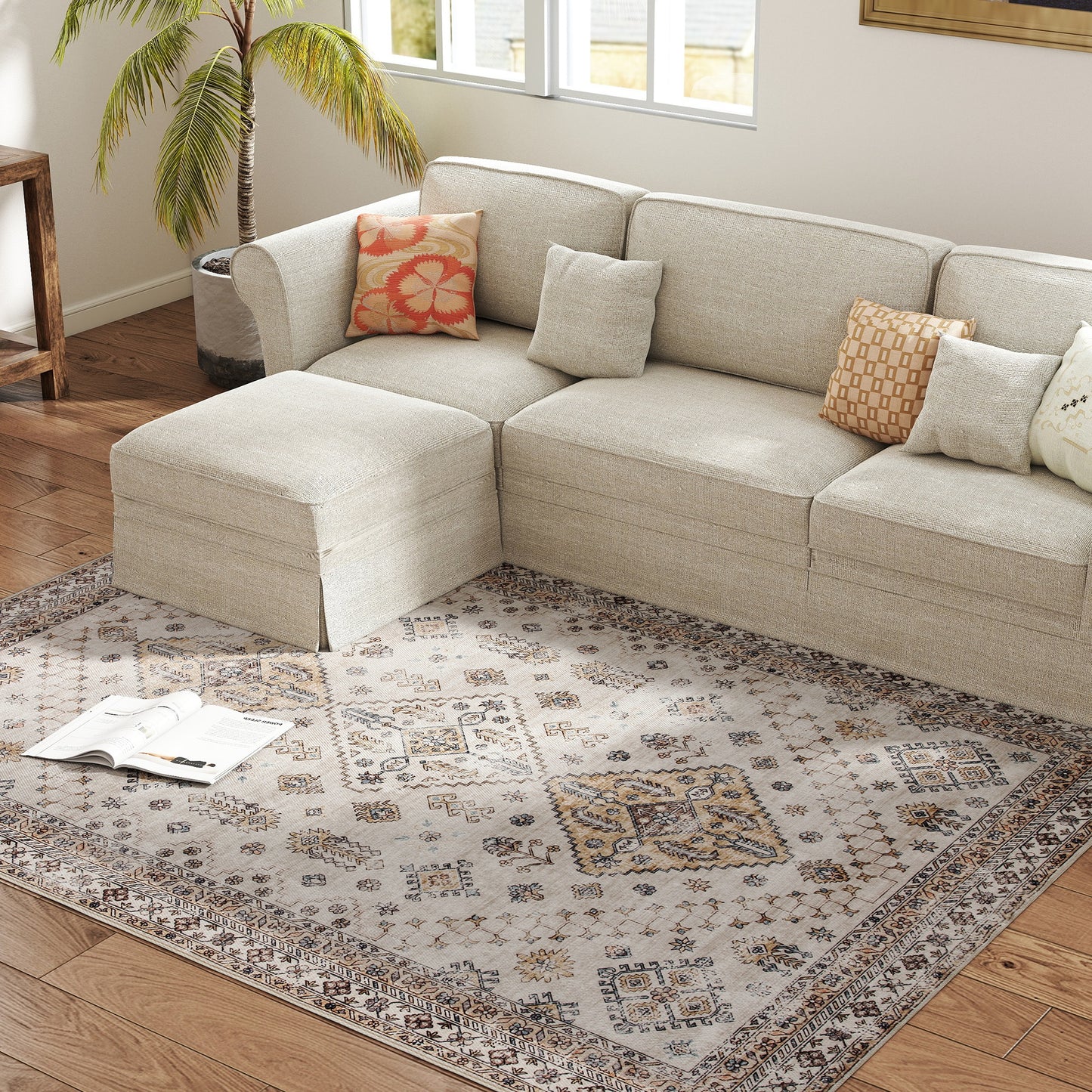 Vintage Area Rug, Non-Slip Washable Rug, Flannel Floor Carpet for Living Room, Bedroom, Dining Room, Home Office