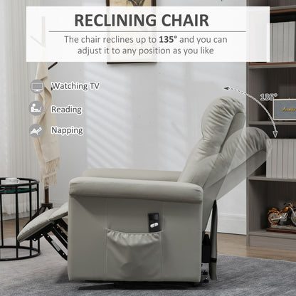 Power Lift Chair Armchair for the Elderly, PU Leather Recliner Chair with Extended Footrest, Remote Control and Side Pocket