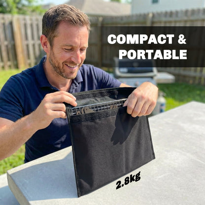 2-In-1 Portable BBQ Grill and Camping Fire Pit, Tabletop Charcoal Barbecue Grill with Gripper, Gloves and Carry Bag