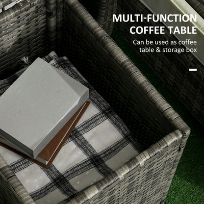 3 Pieces Rattan Bistro Set, Wicker Garden Furniture Set with Storage Coffee Table and Chairs, Thickened Cushions for Outdoor