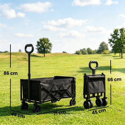 60L Foldable Festival Trolley on Wheels, Collapsible Wagon Cart with Drop-Down Tailgate, Adjustable Handle, Black