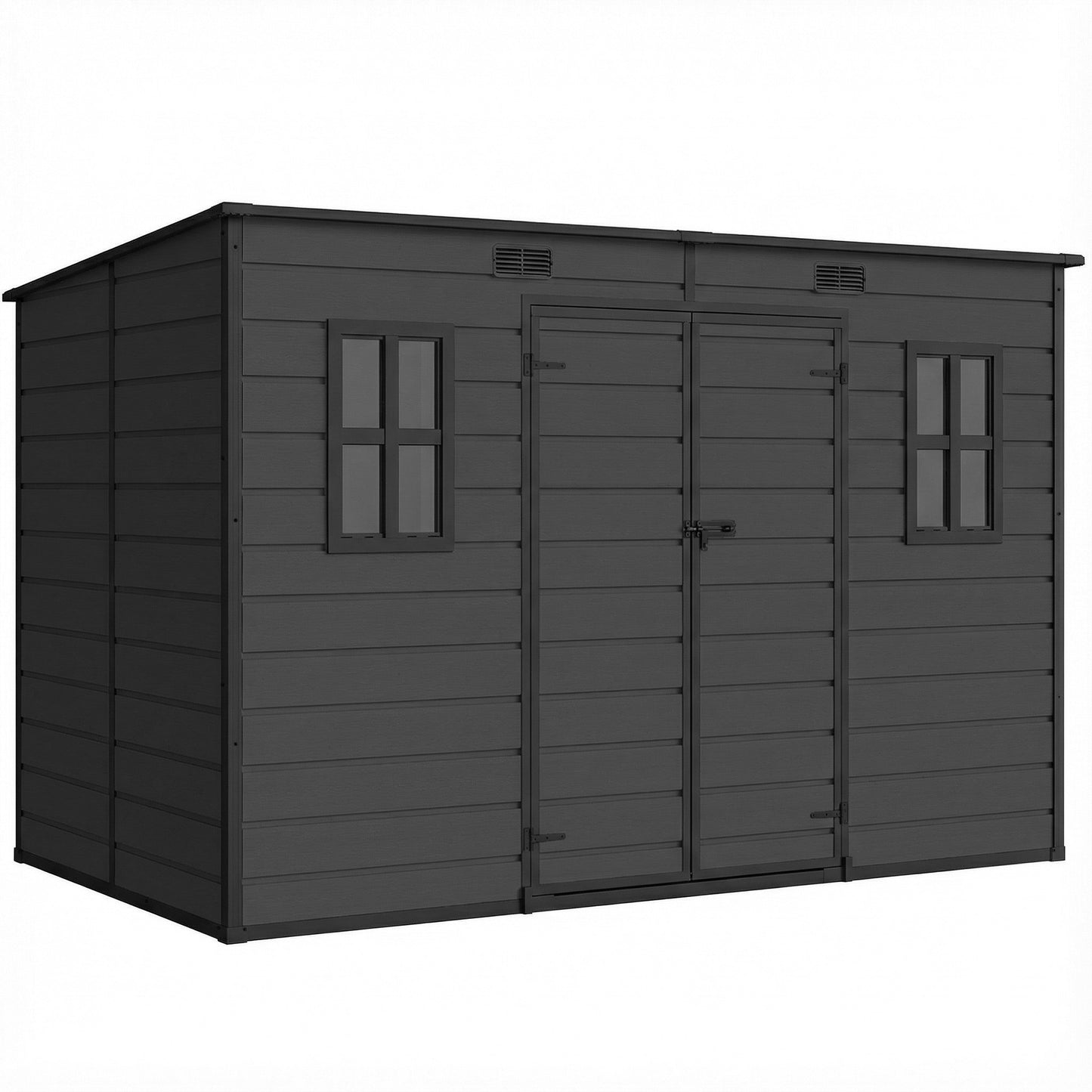 10 x 6 ft Resin Garden Shed, Outdoor Storage Shed with Floor, Windows, Lockable Doors and Vents, Dark Grey