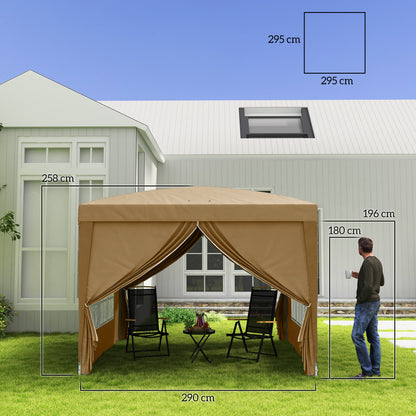 3x3(m) Pop-Up Gazebo, with Curtain Walls and Windows, Khaki