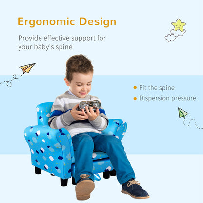 Toddler Chair Children's Armchairs Wood Frame w/ Footrest Anti-Slip Legs High Back Arms for Bedroom Playroom Cute Cloud Star