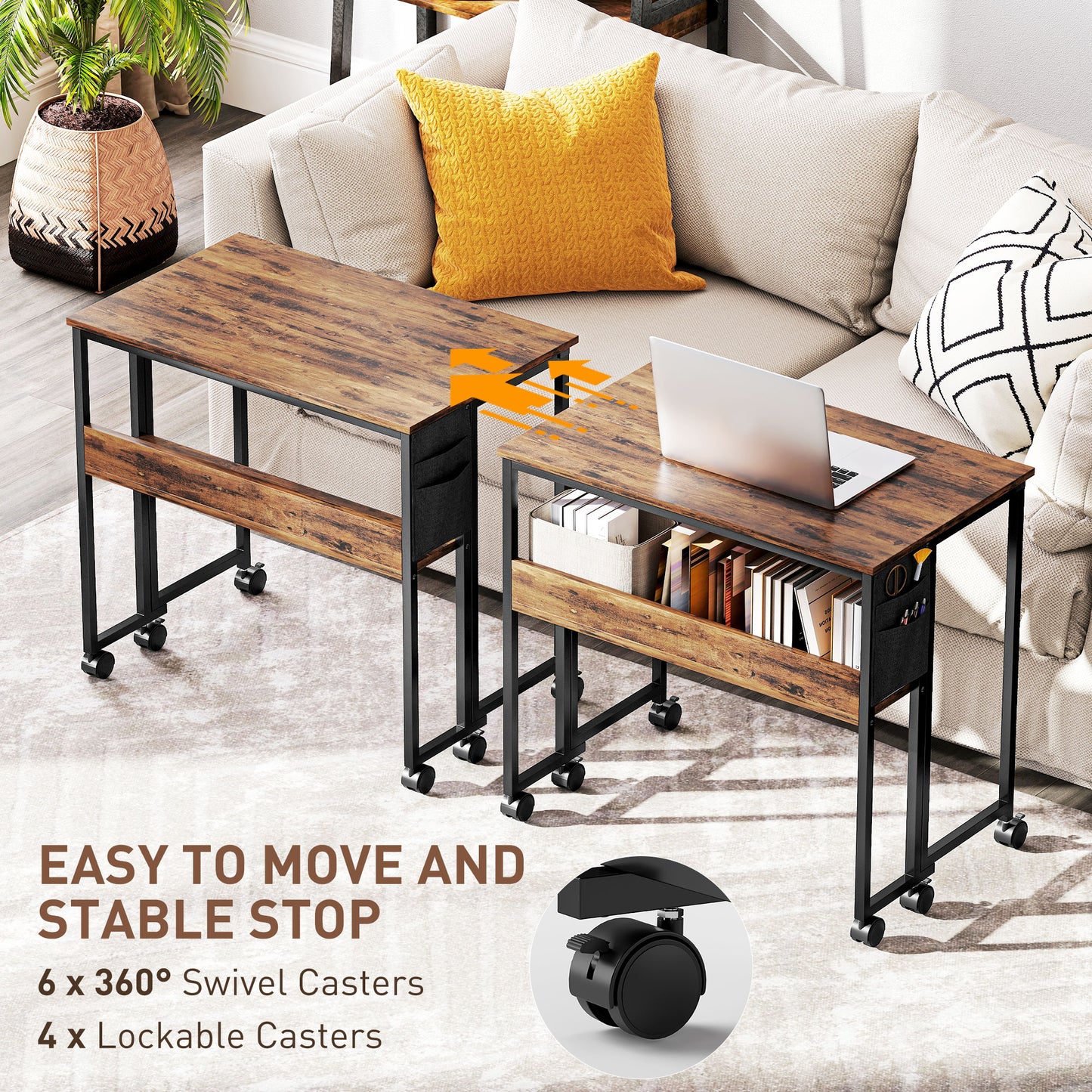 80 cm Drop Leaf Writing Work Desk - Rustic Brown