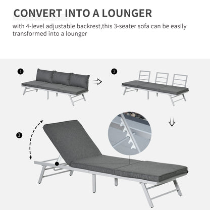 3 Pieces Garden Furniture Sets, 6 Seater Corner Sofa Set with Adjustable Backrest Chase Lounge with Slatted Metal Top Table