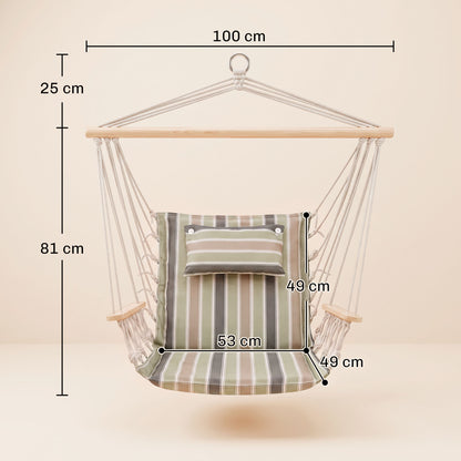Garden Outdoor Hanging Hammock Chair Thick Rope Frame Wooden Arms Safe Garden Outdoor Spot Stylish Multicoloured stripes