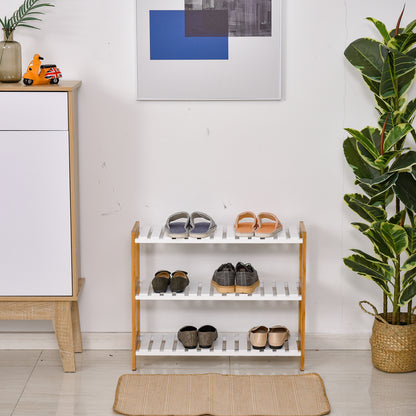 3-Tier Shoe Rack Wood Frame Slatted Shelves Spacious Open Hygienic Storage Home Hallway Furniture Family Guests 70L x 26W x 5
