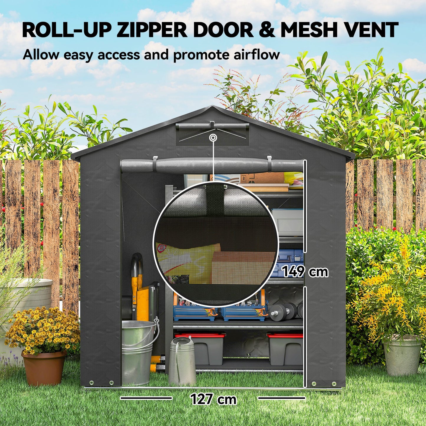6 x 4 ft Outdoor Garden Storage Shed, Waterproof Bike Tent with Vent and Roll-Up Zipper Door