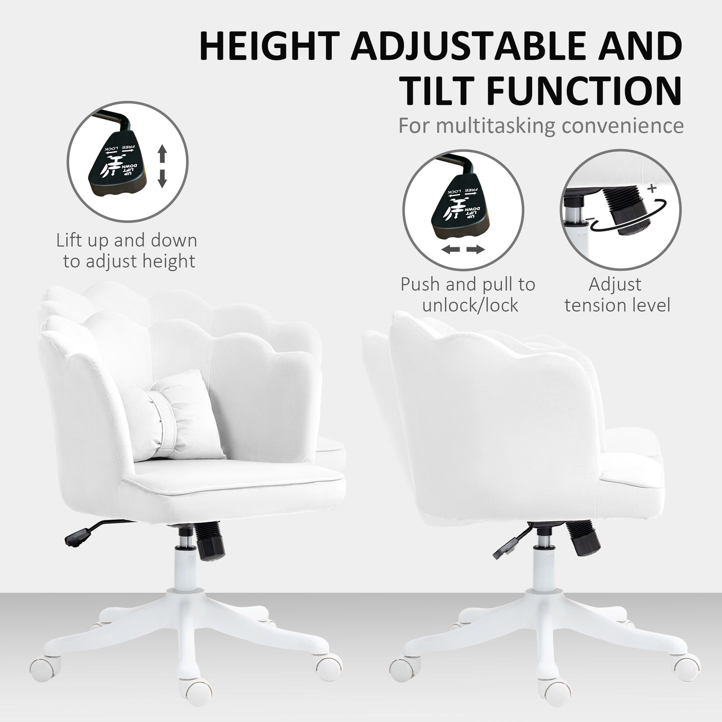 Velvet-Feel Petal Back Office Chair - White