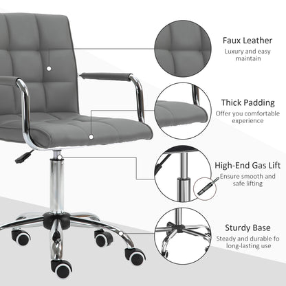 PU Leather Home Office Desk Chair, Computer Chair with Mid Back, Arm, Swivel Wheels, Adjustable Height, Grey