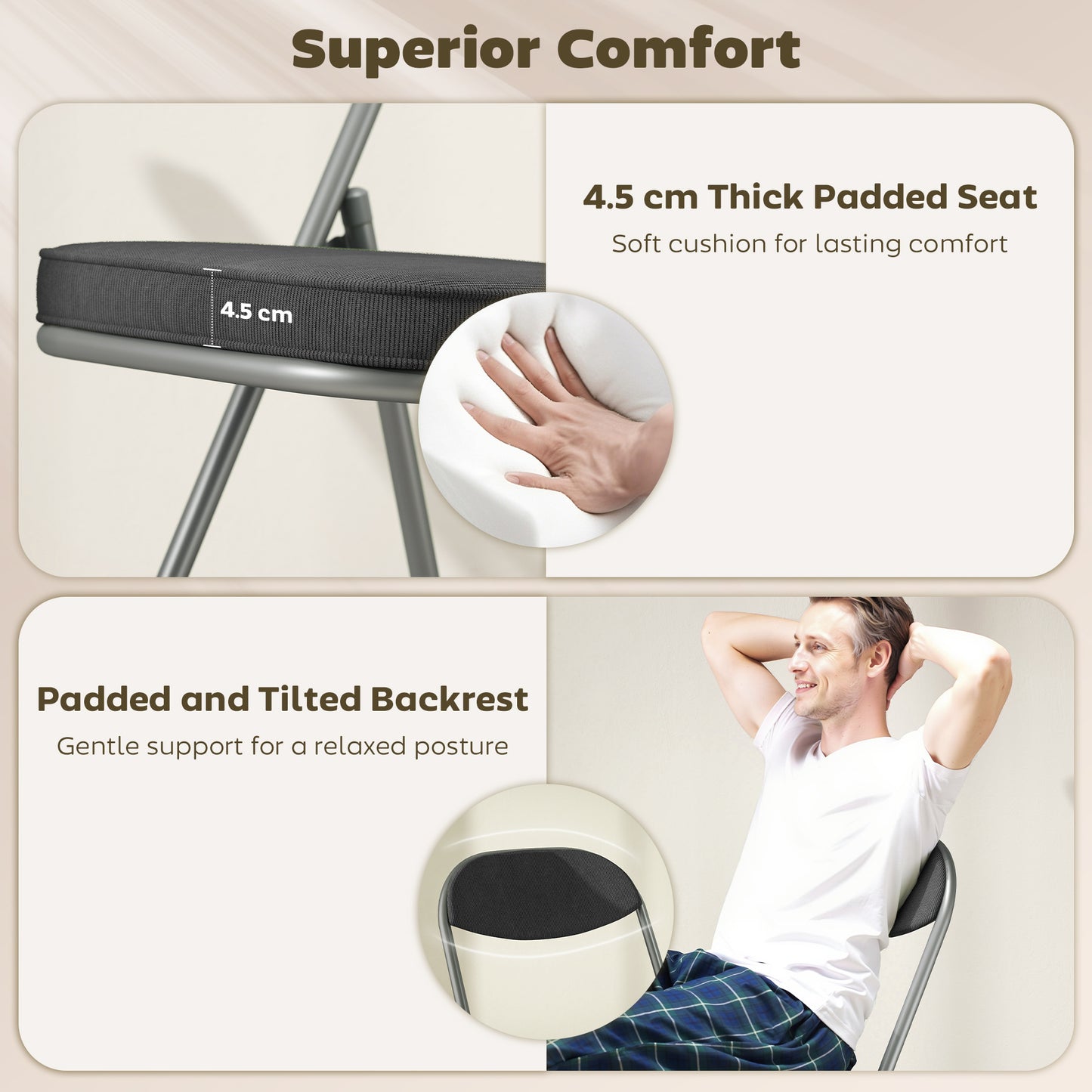 Set of Four Folding Corduroy Seat Chairs - Dark Grey