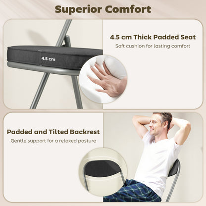 Set of Four Folding Corduroy Seat Chairs - Dark Grey