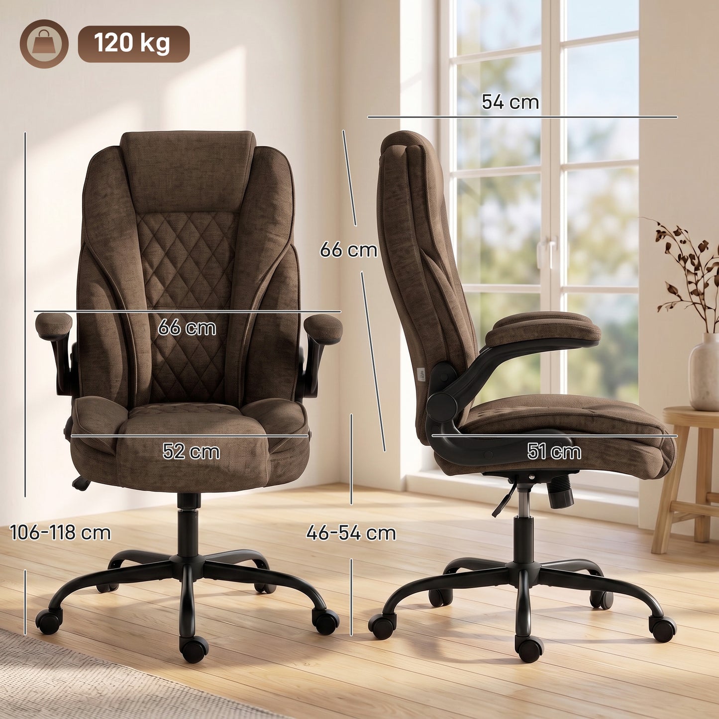 Office Chair, Ergonomic Desk Chair with Flip-up Armrest, Pocket Springs, Swivel Wheels, Adjustable Height, Brown