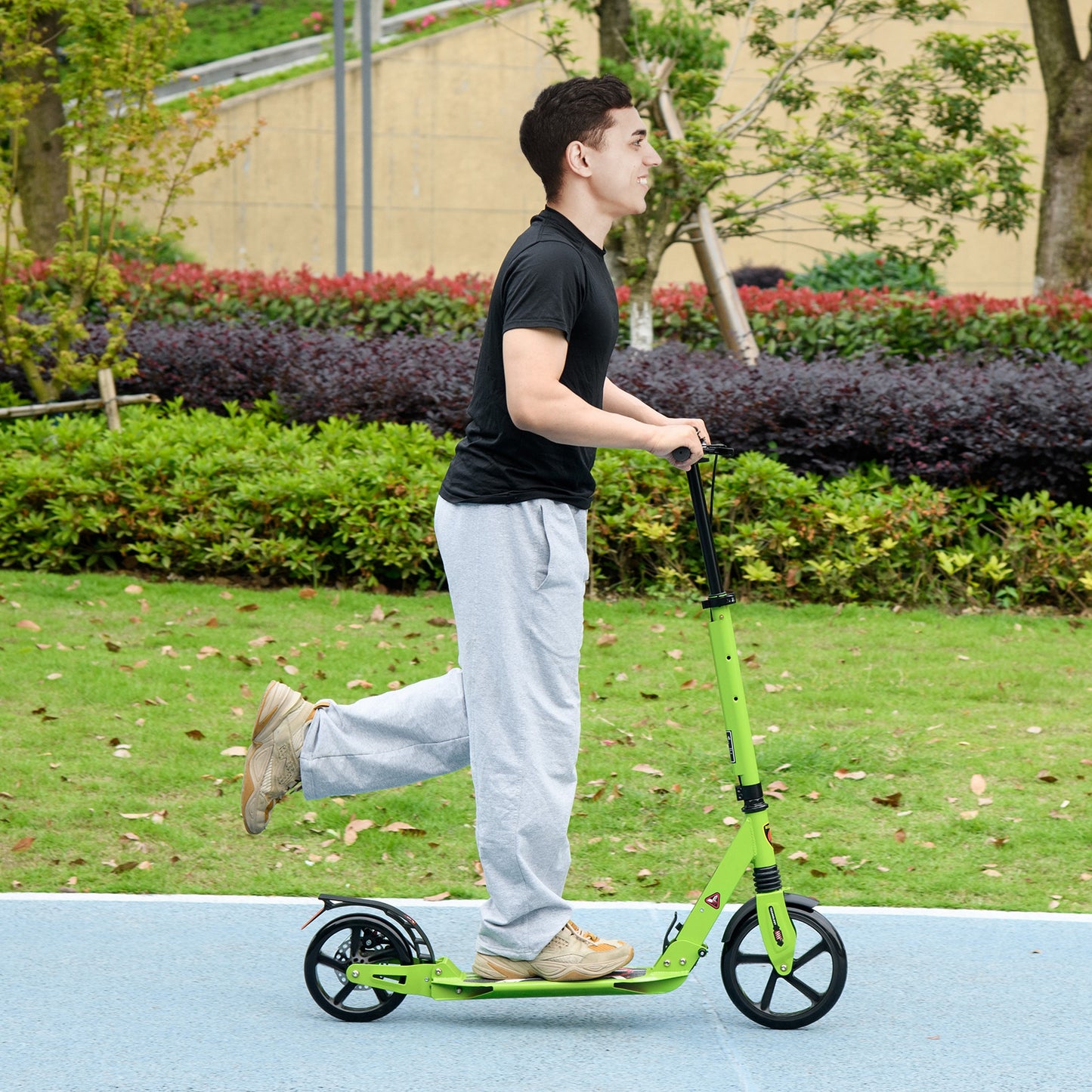 Kick Scooter, Folding 2 Wheel Scooter with Dual Brake System, Dual Suspension, 230mm Big Wheels and 3 Adjustable Handlebar