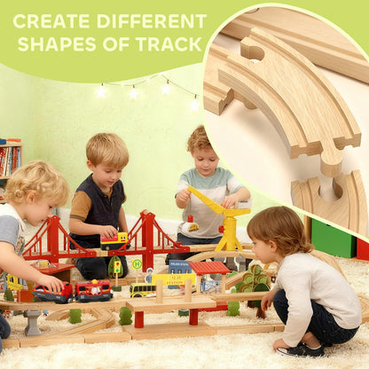 133-Piece Wooden Train Set, Toy Train with Crane, Storage Box, for Kids Ages 3+