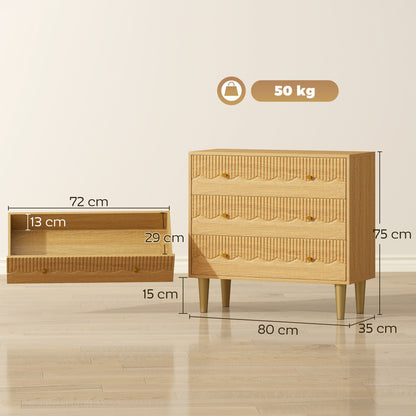 Dresser for Bedroom 3 Drawer Chest of Drawers with Steel Frame for Living Room in Oak