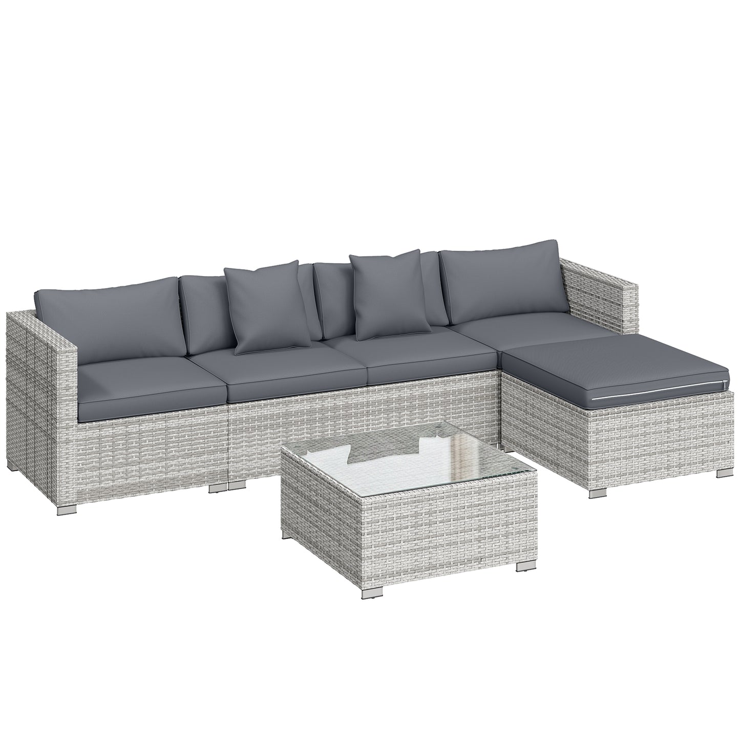 6 Pieces Rattan Corner Sofa Set - Mixed Grey