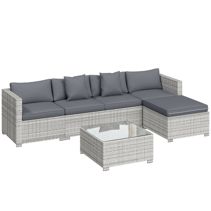 6 Pieces Rattan Corner Sofa Set - Mixed Grey